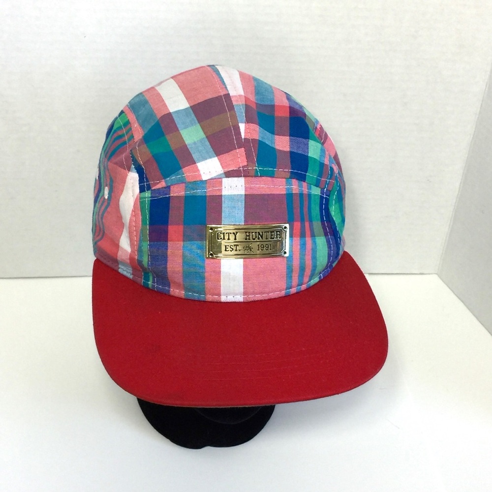 City Hunter Men's 5 Panel Plaid Baseball Cap
